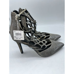 Xhilaration Gold Cage Heels Women 7.5 Pointed Toe Stiletto Zip Strappy